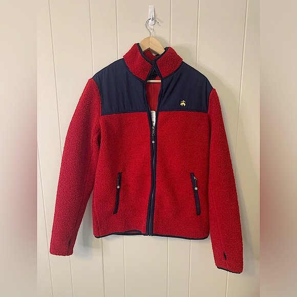 NWT Brooks Brothers Fleece Jacket Men's Medium Red Full Zip Gorp Core